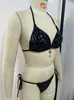 25 Bikini de Isla Dividida Transfronterizo Europeo y Americano Nuevo para Mujer Hebilla de Metal Exportación Sexy Vacaciones Bikini Super Revelador