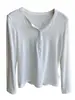 Solo cómpralo sin pensarlo~ Cuello Henley a la moda, estilo casual, adelgazante, con media botonadura, camiseta versátil de manga larga para mujer, nueva para otoño e invierno
