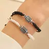 Pulsera de Deportes de Pelota Traje Color Contraste Blanco y Negro Un Par Cuerda de Mano Tejida Pulsera para Fans del Super Bowl Marea