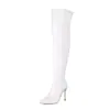 Novas Botas de Cavaleiro de Couro Patente Estilo Europeu e Americano, Botas Longas Acima do Joelho, Botas Vermelhas de Salto Alto para Pole Dance, Tamanhos Grandes 40-48