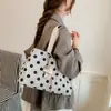 Bolso de mano retro de lunares estilo coreano, casual y versátil, bolsa de asas de tela impermeable, bolso de hombro simple para la escuela y los viajes