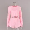 Pijama Transfronteiriço Europeu e Americano Novo Estilo Slim Fit Respirável Confortável para Mulheres Moda Outono Estampado Manga Longa Shorts Roupa de Casa Venda por Atacado