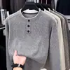 Suéter Masculino de Manga Longa Primavera e Outono Novo Estilo Cor Sólida Meia-Idade e Jovens Camada Base Malha Casual Camiseta Suéter Gola Redonda Masculino