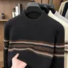 Suéter casual de punto grueso a rayas para hombre, mezcla de lana, 10A, transfronterizo, 520g, suéter de punto grueso cálido para jóvenes