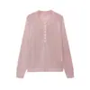 Suéter de punto henley estilo retro americano para mujer, con cierre de botón metálico de media tapeta, top de punto casual holgado para usar como prenda exterior