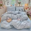 Juego de ropa de cama fresco y sencillo para dormitorio, agradable para la piel y suave, gasa abullonada, juego minimalista de cuatro piezas
