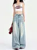 Trendy Carp tiene jeans de estilo americano con bordado de estrellas para mujer, nueva colección otoño 2026, pantalones versátiles holgados de pierna ancha hasta el suelo