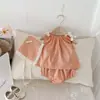 INS Estilo Coreano Bebé Verano Delgado Tirante de Lazo Top Pantalones Cortos Turbante Traje Niña Ropa de Algodón Puro