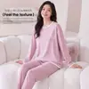Pijama de punto de manga larga para mujer para primavera y otoño, para personas de mediana edad y jóvenes, holgado, simple, se puede usar en exteriores, ropa para casa, estilo deportivo, conjunto de dos piezas