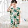 Conjunto de Pijama Infantil de Verão Algodão Seda Manga Curta Shorts Roupa para Ar Condicionado Conjunto de Roupa de Casa Lyocell Roupa Bebê Menino