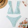 Bikini Transfronterizo Bikini Traje de Baño 2023 Nuevo Floral Bordes de Mosca Moño Atado de Cordones Mujer AliExpress Dividido