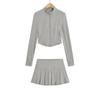 Traje de protección solar de verano para mujer Spice Girls Cuello vertical Delgado Ropa de Yoga Chaqueta cárdigan de manga larga Falda plisada deportiva de seda helada