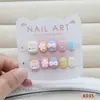 Macarrón de colores gato de dibujos animados flor lazo corazón dulce y juguetón uñas postizas manicura infantil uñas ponibles