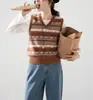 Ocho Notas Flotantes "Islas Feroe" Retro Escandinavo Cuello Polo Suéter Fair Isle Chaleco de Punto de Lana para Mujer