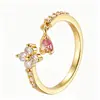 Anillo Mariposa Abierto Ajustable de Circonia Venta Caliente Europea y Americana Anillo de Dedo Flor Dulce Lindo para Mujer Chapado en Cobre Oro Real 18K