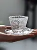 Taza de Té Martillada de Vidrio Estilo Japonés Kung Fu Taza de Té Juego de Té Taza para Té Sake con Platillo Café Vino Blanco Taza Sombrero de Bambú