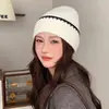 Gorro de Lana de Punto Fino de Bloques de Color Versátil Simple Original para Mujer Otoño Invierno Adelgazante para la Cara Gorro de Punto Cobertura Cálida para la Cabeza Gorro