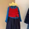 Conjunto Dopamina de Roupas Infantis para Meninas, Camisola de Tricô Colorida em Camadas para Outono e Calça Bufante de Bolinhas para Meninas Pequenas