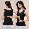 Colete Quente de Veludo com Bolso Duplo na Cintura para Mulheres Outono e Inverno Quente Sem Costura Alça Forrado com Lã Espessado À Prova de Frio Camiseta Base Top