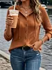 Estación independiente transfronteriza europea y americana 2026 Amazon nueva colección para mujer: sudadera con capucha de manga larga, lisa, abotonada, cómoda y versátil
