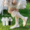 Meias de Renda com Laço para Meninas, Meias Finas Estilo Ballet Franzidas para Primavera e Verão, Meias de Renda Princesa Meia-Perna