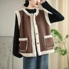 Cardigan Colete de Cashmere Patchwork Colorido com Bolsos Duplos Estilo Japonês Ocidental Novo para o Inverno Colete de Algodão Colete Colete