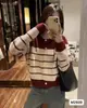 2026 Estilo Quente Retrô Outono Novo Gola Redonda Solto Listrado Preguiçoso Manga Longa Roupa Externa Suéter Tricô Cardigan Top