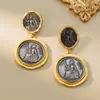 Aretes de Corte Occidental de Aguja de Plata S925 Antiguos Medios Moneda Antigua Vintage Cabeza Electrochapado Oro Real Aretes