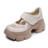 Sandalias Romanas de Verano 2025 para Mujer, de Piel Genuina, con Plataforma para Aumentar Altura, Color Beige, Malla Superficial Transpirable, Puntera Cerrada