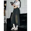 Calça cropped jeans estilo americano para mulheres, novo verão 2026, design vintage lavado com aspecto desgastado, perna larga, comprimento médio