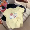 Camiseta de Manga Corta para Niña Color Rosa Cielo con Perrito Nuevo Estilo Verano 2025 Linda y Elegante Top Holgado Adelgazante para Niña Moderno