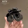 Pinza para el pelo de mariposa negra de alta gama estilo coreano con pedrería completa, gran capacidad para recogido a media altura, pinza de soporte de alta gama para coleta alta