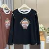 Camiseta de Manga Larga con Estampado de Dibujos Animados de Color Casual de Primavera para Hermana Gorda de 100 kg Top de Fondo para Mujer 6221