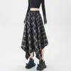 Saia midi xadrez irregular retro versátil elegante para mulheres, nova saia evasê emagrecedora A7443