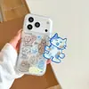 Capa com suporte de linha de rabisco de desenho animado para gato para Apple 17Promax, adequada para 16Pro, camada dupla 18pro/15
