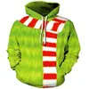 Sudadera con Capucha y Cremallera de Monstruo Verde Peludo Navideño Transfronterizo Estampado Digital 3D Ropa de Cosplay Periférica Mangas Largas
