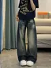 Jeans Blancos Lavados Estilo Retro Americano Pierna Curva para Mujer Otoño Estilo Delgado 2026 Nuevos de Cintura Alta Sueltos Adelgazantes Pierna Ancha Pantalones de Guadaña