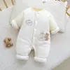 Mameluco acolchado para bebé, mameluco sin costuras cálido para otoño e invierno, traje de gateo engrosado de 150 g con apertura frontal, traje de una pieza para niños
