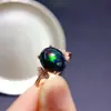 Anillo de Ópalo Negro Natural 9x11 mm Anillo Ajustable para Mujer Plata 925 Color Vibrante Brillo Tipo Fuego