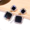 Estrella Coreana con Pin de Plata 925 Pendientes Cuadrados Negros Atmosféricos Pendientes Sencillos Joyería para el Oído Tienda de Fábrica