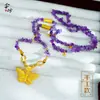 Colgante de Mariposa de Amatista Morada, Cadena Hecha a Mano de Oro Arena Antigua, Latón Chapado en Oro, Accesorios de Moda Retro para el Viaje Diario para Mujeres
