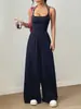 Macacão Casual Feminino de Cor Sólida com Suspensório, Novo, Transfronteiriço Europeu e Americano da Amazon, Verão, Calça Larga Solta