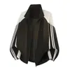 Chaqueta de cremallera con cuello alto de patchwork bicolor para hombre, abrigo deportivo casual con diseño a rayas, efecto de dos piezas, corte holgado