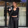 Nuevo Estilo Primavera y Verano 2026 Moda Transfronteriza Europea y Americana Sexy Top Calado para Mujer, Camiseta Elegante y Versátil de Manga Larga para el Trabajo