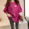 Nueva Camiseta de Verano 2025 con Cuello Redondo, Holgada, de Manga Corta para Mujeres Estudiantes, Top Camiseta Informal Estampado de Longitud Media para Mujeres