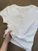 Camisa Henley Minimalista Estilo Coreano Cuello en V Botones Manga Corta Mujer Verano Hombro Normal Delgado Transpirable Capa Base Camiseta Blanca