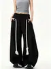 Calça esportiva casual feminina de best-seller transfronteiriça para primavera e outono, marca da moda high street, modelagem solta, calça longa de perna larga com cordão em estoque