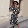 Bai Fen Zhi Yi Amazon Comercio Exterior Otoño Moda Europea y Americana Vestido Cruzado de Manga Larga con Solapa para Mujer