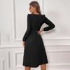 Comercio Exterior Transfronterizo 2026 Vestido de Manga Larga con Abertura y Cuello en V de Nuevo Estilo para Mujer Europea y Americana, Vestido Elegante de Oficina de Corte Slim de Largo Medio