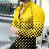 2026 Camisa de Manga Larga Estampada en 3D para Hombre de Venta Caliente Europea y Americana Moda Tendencia Cárdigan Superior de Lunares Degradados